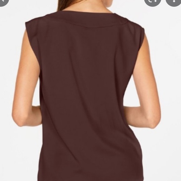 Alfani Sleeveless V Neck Blouse Shell Top Wide Strap Dark Fudge Women PP Petite - Picture 2 of 6